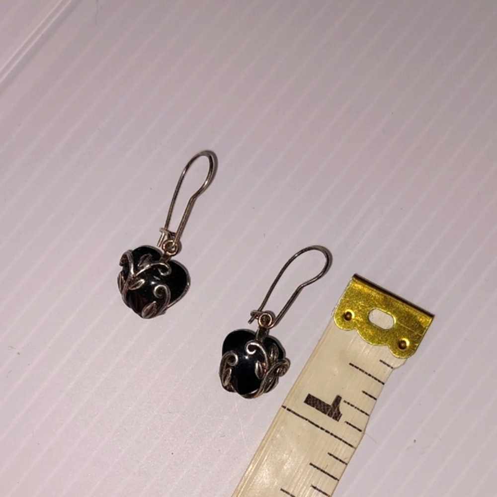 Vintage Black Heart and 925 Silver Earrings .Intricate Design.Vintage - Picture 8 of 8